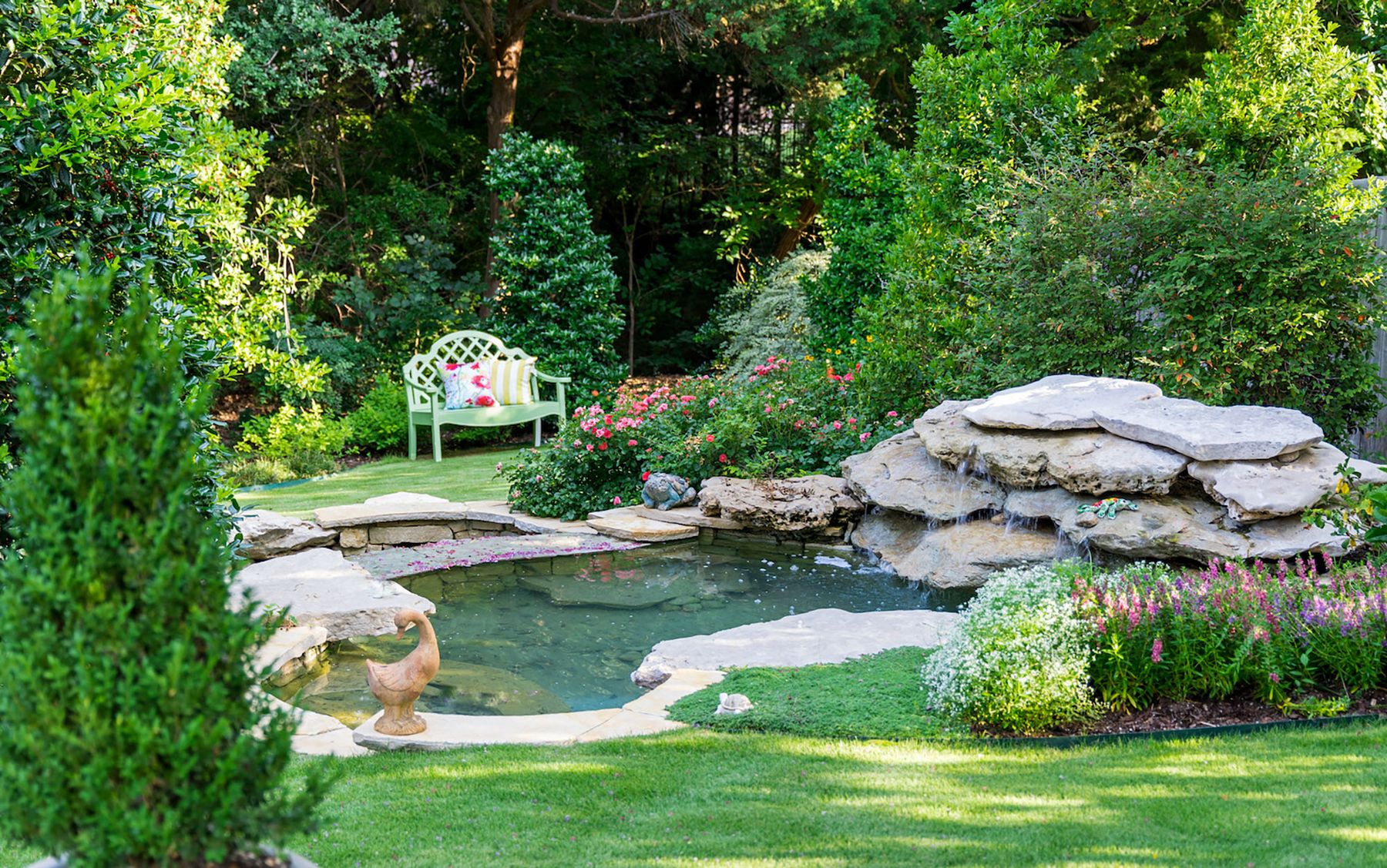 Covington's Designer Steve Malone's Residence: Waterfeature and Garden Bench